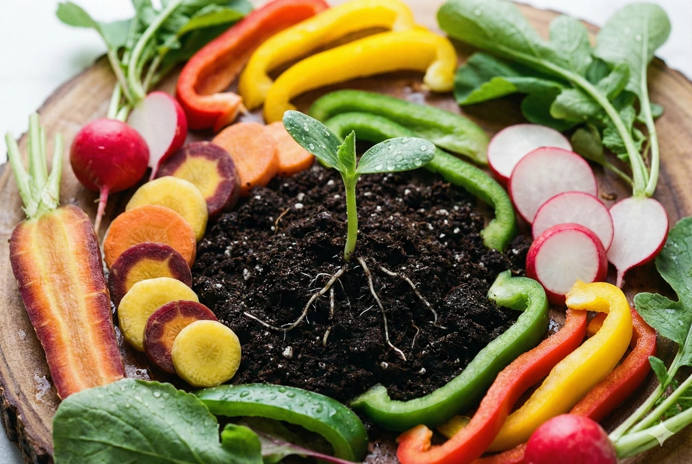 Alimentos frescos e nutrição para renovação do terreno biológico